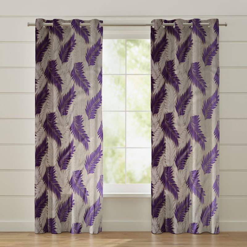 fabzi 214 cm (7 ft) Polyester Door Curtain (Pack Of 2)(Floral, Violet)