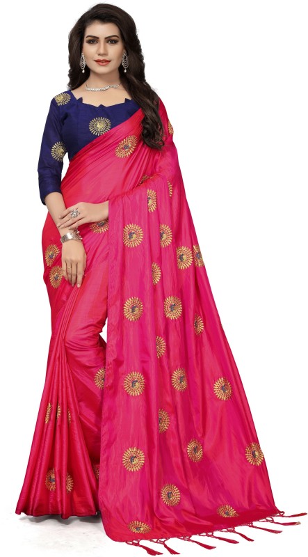 Fashion Ritmo Embroidered Bollywood Silk Saree(Pink)