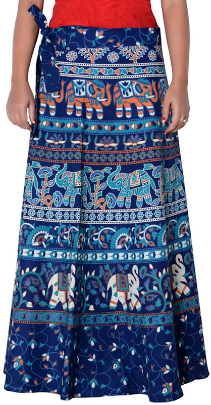 anmol enterprises Printed Women Wrap Around Dark Blue Skirt