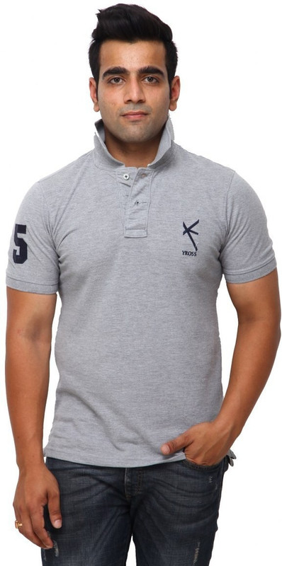 Yross Designs Solid Men Polo Neck Grey T-Shirt