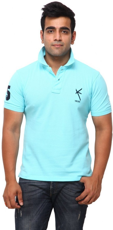 Yross Designs Solid Men Polo Neck Green T-Shirt