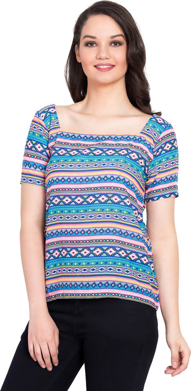 amour 316 Casual Short Sleeve Geometric Print Women Multicolor Top