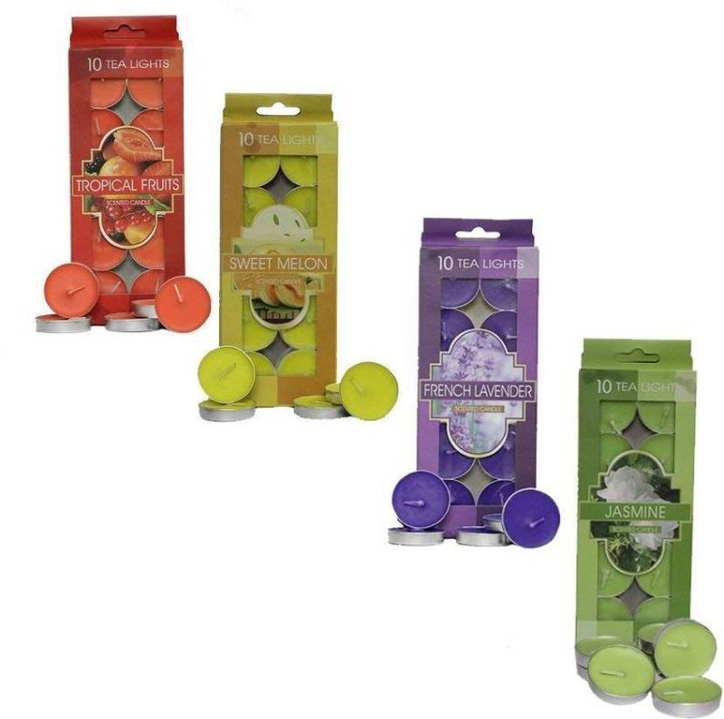 goyal candle planet Highly Fragrance Tropical Fruits, Sweet Melon, Lavender n jasmine Tea Light Candles Candle (Multi color, Pack of 4) Candle(Multicolor, Pack of 40)