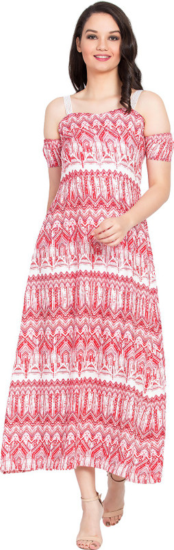 amour 316 Women Maxi Red, White Dress