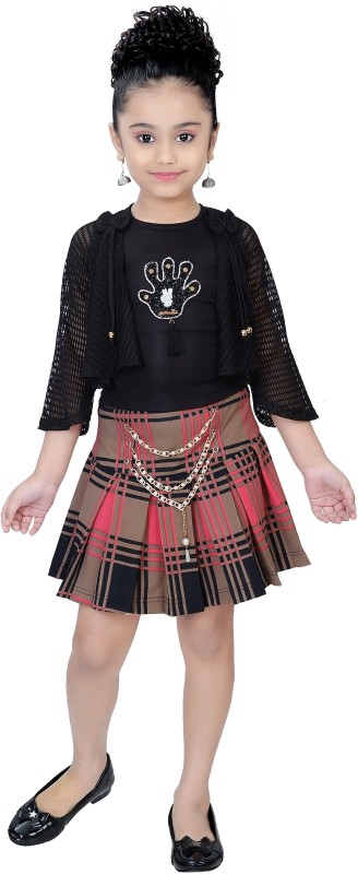 Arshia Fashions Girls Party(Festive) Top Skirt(Black)