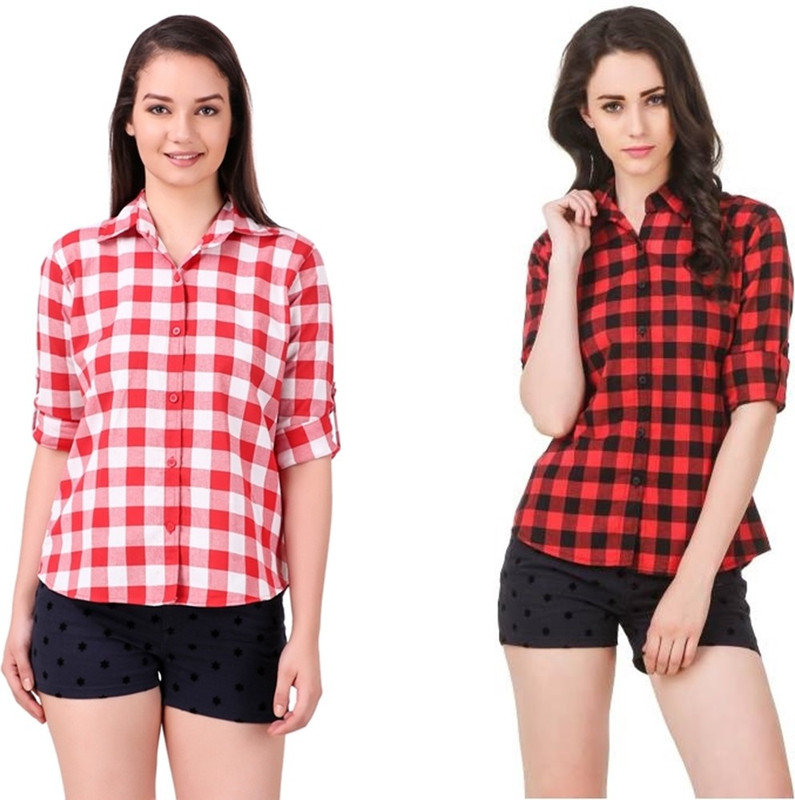 pour femme Women Checkered Casual Multicolor Shirt(Pack of 2)