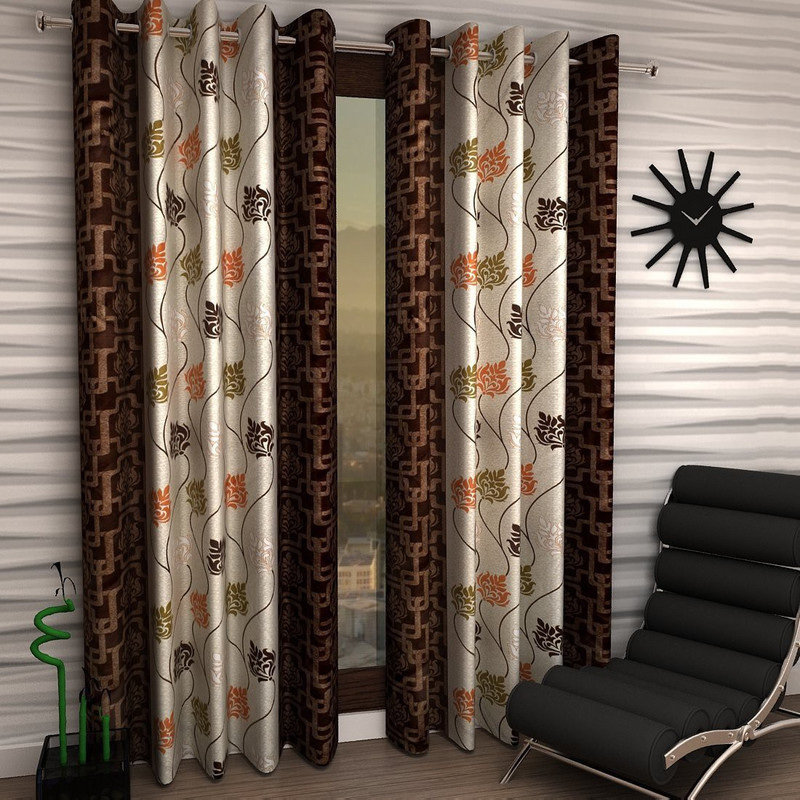 amarzon home furnishing 152 cm (5 ft) Polyester Window Curtain (Pack Of 2)(Floral, Brown)