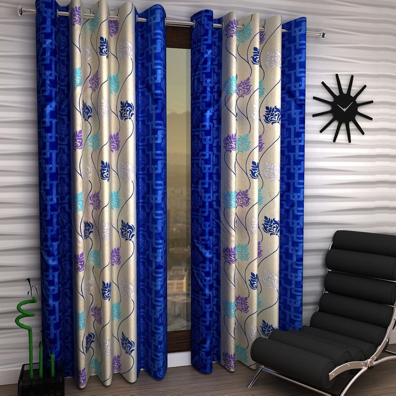 amarzon home furnishing 213 cm (7 ft) Polyester Door Curtain (Pack Of 2)(Floral, Blue)