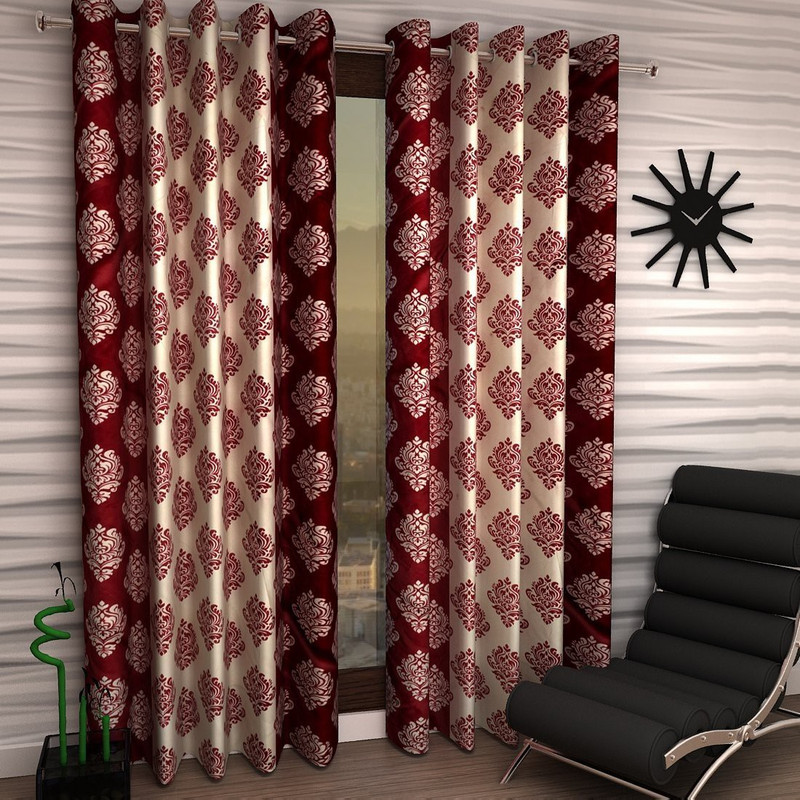 amarzon home furnishing 213 cm (7 ft) Polyester Door Curtain (Pack Of 2)(Floral, Maroon)