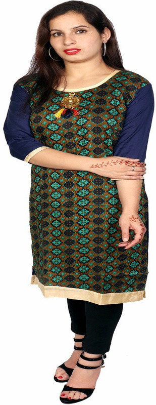 asegya Casual Floral Print Women Kurti(Green, Gold, Blue)
