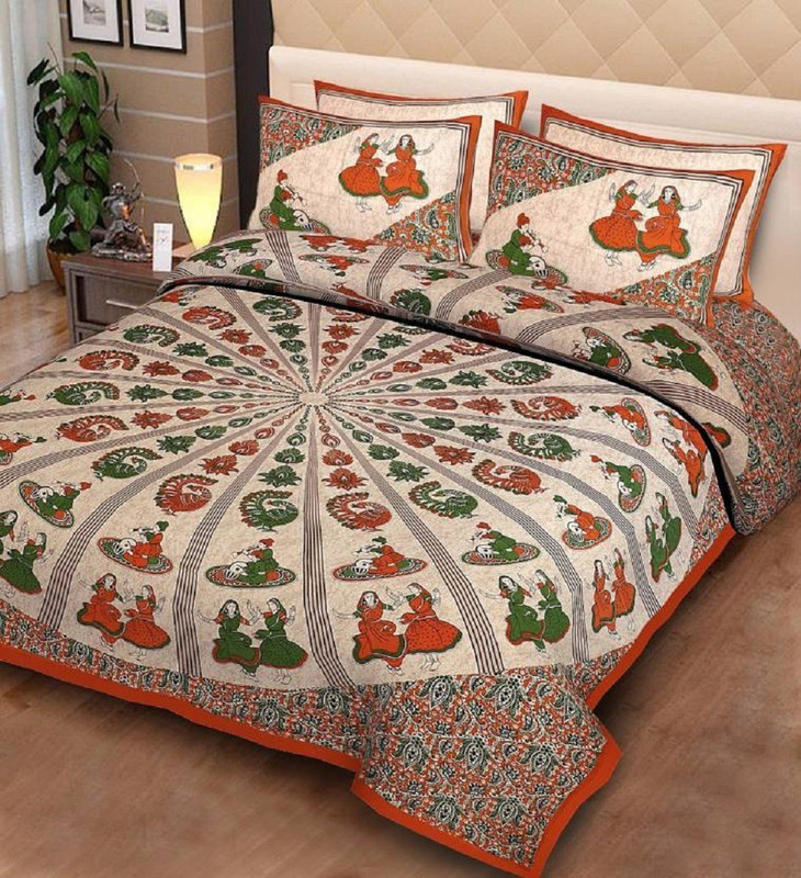 sapphirelanes 150 TC Cotton Double Printed Bedsheet(Pack of 1, Green)