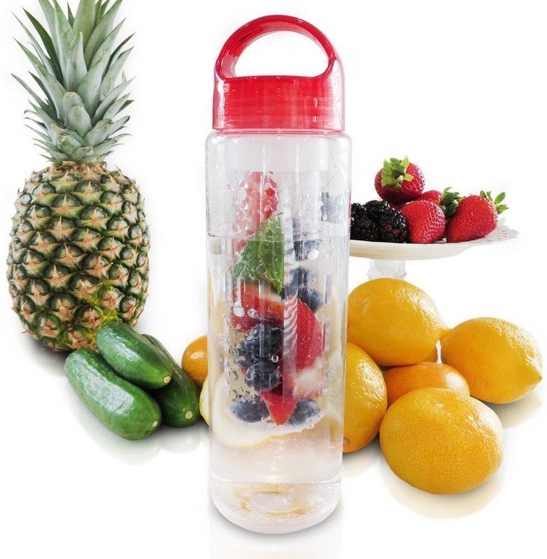 rovec Fruit Infuser Water Bottle,Transparent Plastic,Detox Drink Juice Bottle 750 ml Bottle(Pack of 1, Red, Blue)