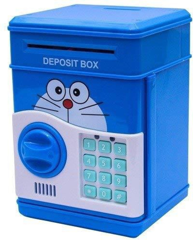 four fourty Number Bank Happy Storage- Auto Insert Bills-Notes, Piggy Bank, Cash Coin, Password ATM Money Box Children's Money Bank, Toy Banks, Automatic Bill and Coin Jar, Saving Pot with ultraviolet discern & password change function (Random Cartoon Designs- Minions, Hello Kitty & Panda etc.) (BLU