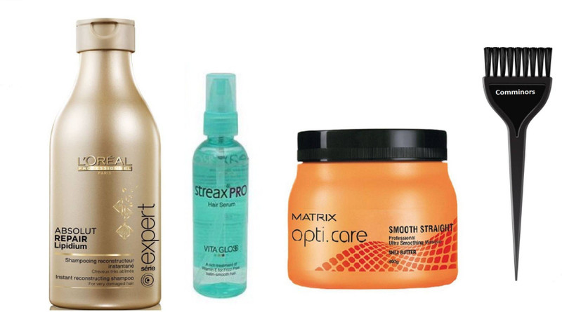 comminors of hair Brush & Repair lipidium Shampoo 250ml & Vita Gloss Serum 100ml & Opticare Ultra smoothing hair spa 490 Gm (set of 4)(4 Items in the set)