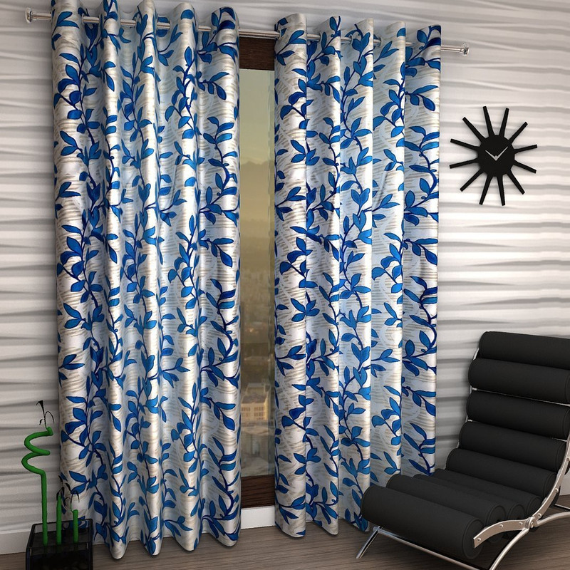 amarzon home furnishing 152 cm (5 ft) Polyester Window Curtain (Pack Of 2)(Floral, Blue)