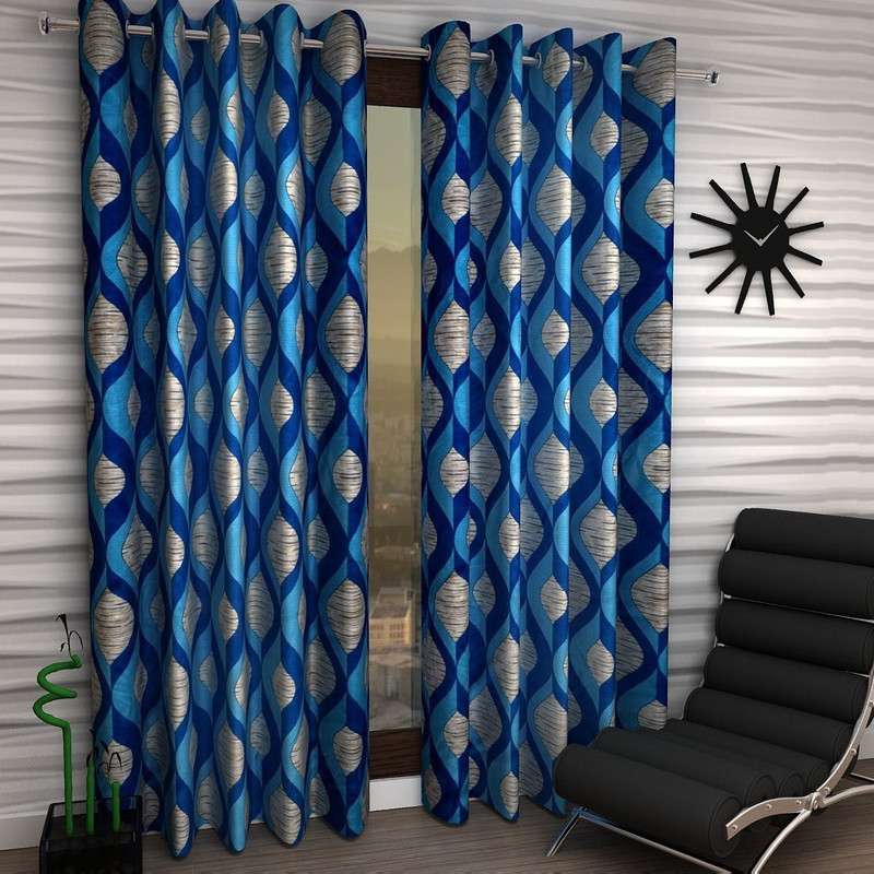 amarzon home furnishing 274 cm (9 ft) Polyester Long Door Curtain (Pack Of 2)(Floral, Blue)