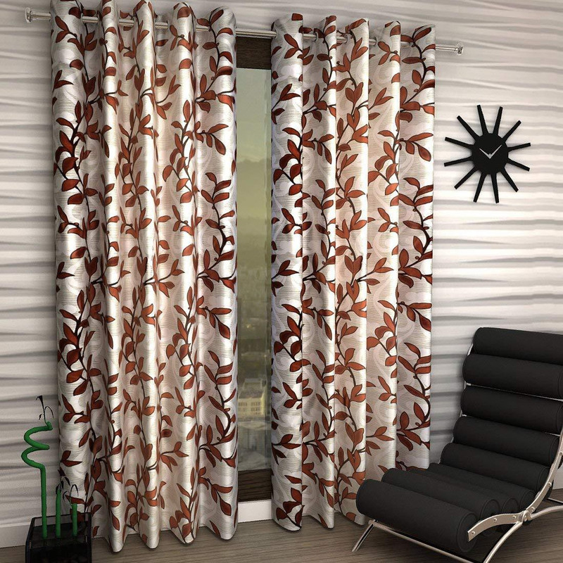 amarzon home furnishing 152 cm (5 ft) Polyester Window Curtain (Pack Of 2)(Floral, Brown)