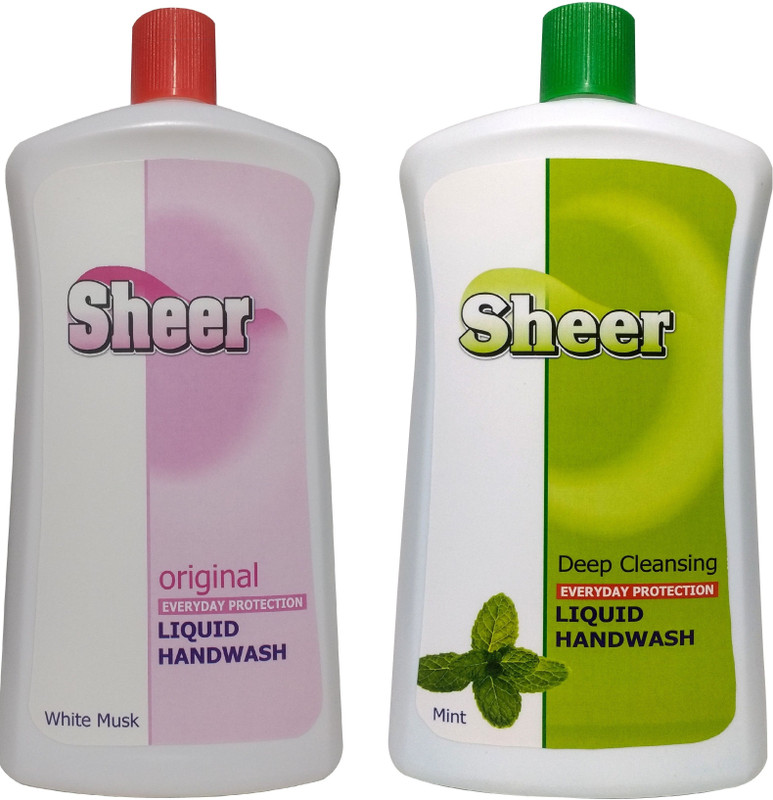 sheer Hand Wash Refill Pack 2X900ml White MusK, Mint Bottle(2 x 900 ml)
