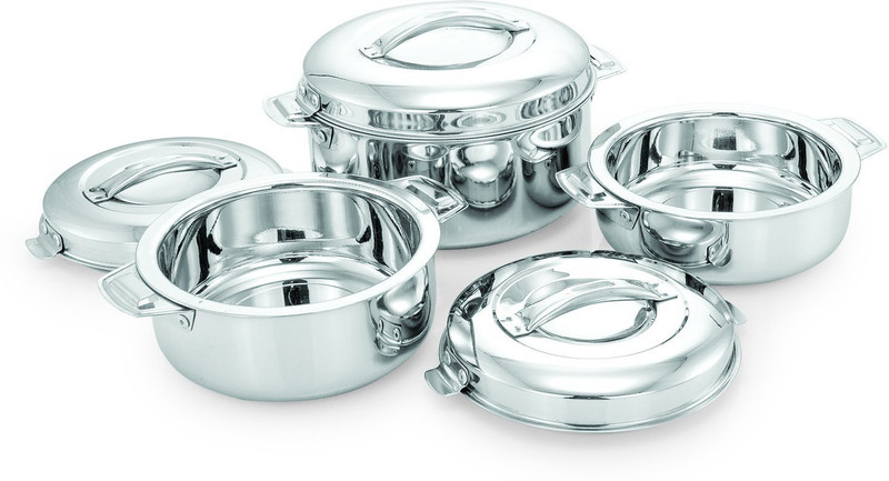 gagan Stainless Steel Hot Pots (1 L, 1.5 L and 2 L) - Set of 3 Pot 1.5, 2, 1 with Lid(Stainless Steel)