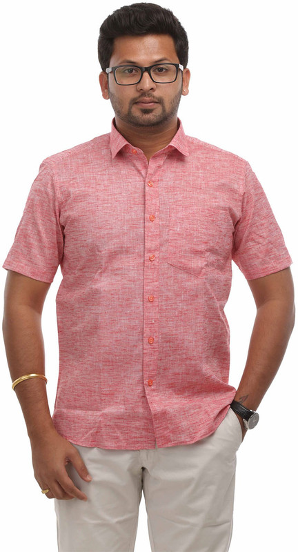 ab fabrics Men Solid Casual Pink Shirt