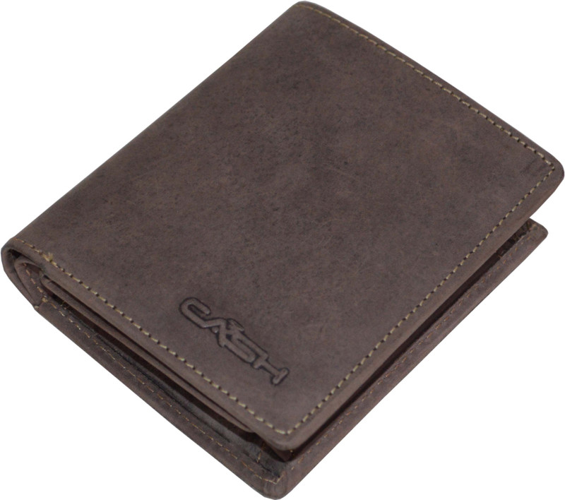 cash Men Casual Brown Genuine Leather Wallet(3 Card Slots)