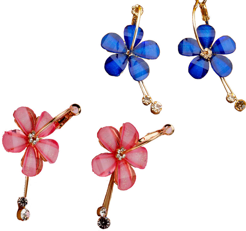 eris inc Gold Plated Floral Light Pink and Blue Combo Earrings Crystal Copper Drops & Danglers