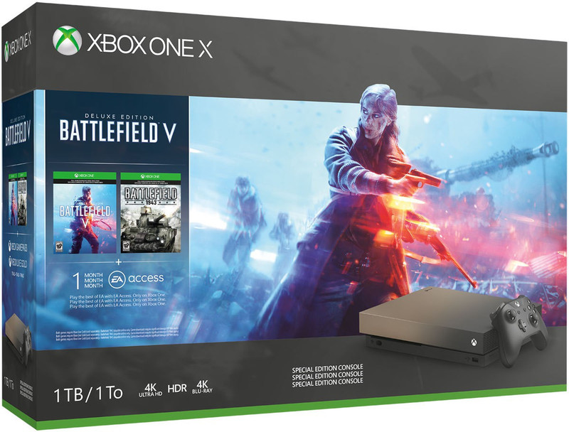 Microsoft Xbox One X CNSL GREY+GOLD CASA 1 TB with Battlefield V Deluxe Edition, Battlefield 1943, and Battlefield 1 Revolution(Black)