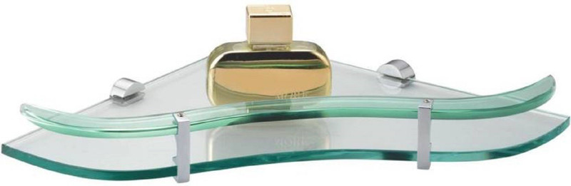 ananya Ananya Glass Shelf Style380 - Corner 12 Inch Glass Wall Shelf With Brass Bracket (Number of Shelves - 1, Clear) Glass Wall Shelf(Number of Shelves - 1, Clear)