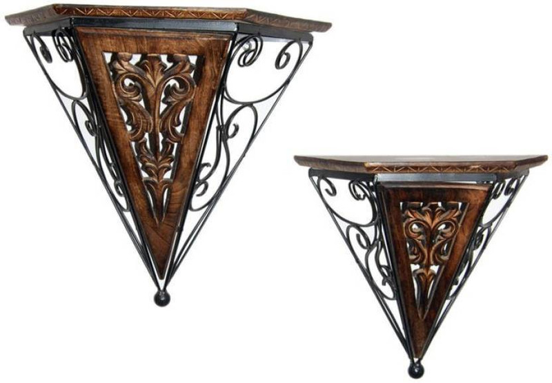 wood world ih wwih354 Wooden, Iron Wall Shelf(Number of Shelves - 2, Multicolor)
