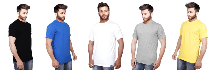 yazhi tees Solid Men Round Neck Black, Light Blue, White, Grey, Yellow T-Shirt(Pack of 5)