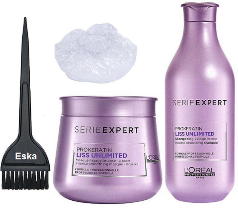eska Hair Brush , Loreal Professional Serixxepect Prokeratin Liss Unlimited Shampoo & Hair Mask, Shower Cap(4 Items in the set)