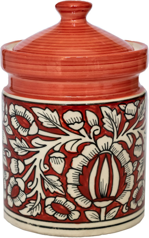 clayart9 mughal art cotainer jar  - 1 L Ceramic Pickle Container & Salt Pepper Container(Red)