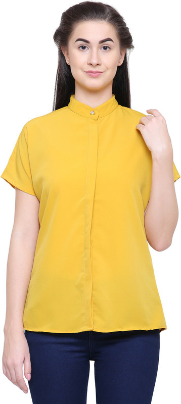 poison ivy Women Solid Casual Yellow Shirt