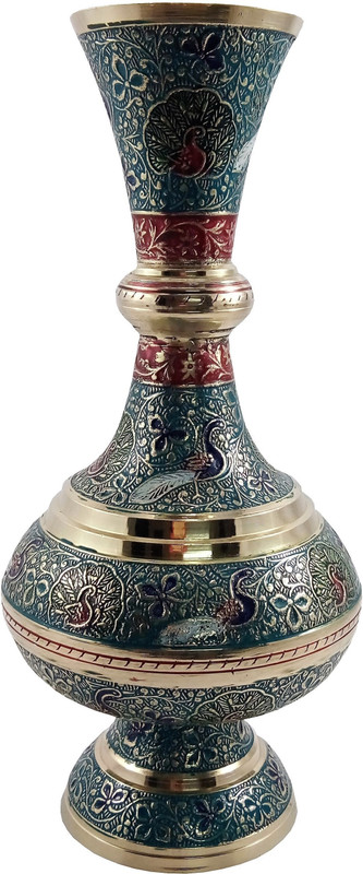 mozohub MOZO HUB Brass Sky Blue Flower vase Arbi Surai pattern 27 cm Brass Vase(10 inch, Blue)