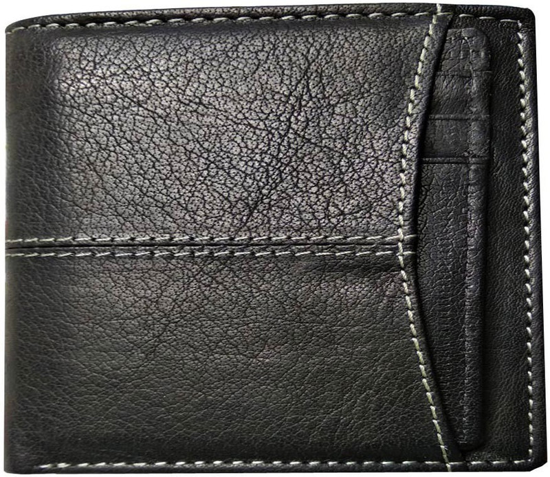 hillcart Men Black Genuine Leather Wallet(9 Card Slots)