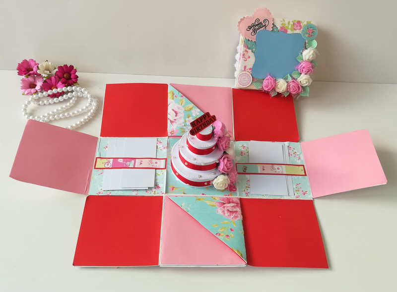 gift occasions BIRTHDAY CAKE EXPLOSION BOX(WHITE PINK RED)