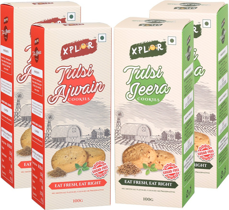 Xplor Tulsi Jeera,2pc + Tulsi Ajwain,2pc Cookies (4 Packs of 100 gm Each)(400 g, Pack of 4)