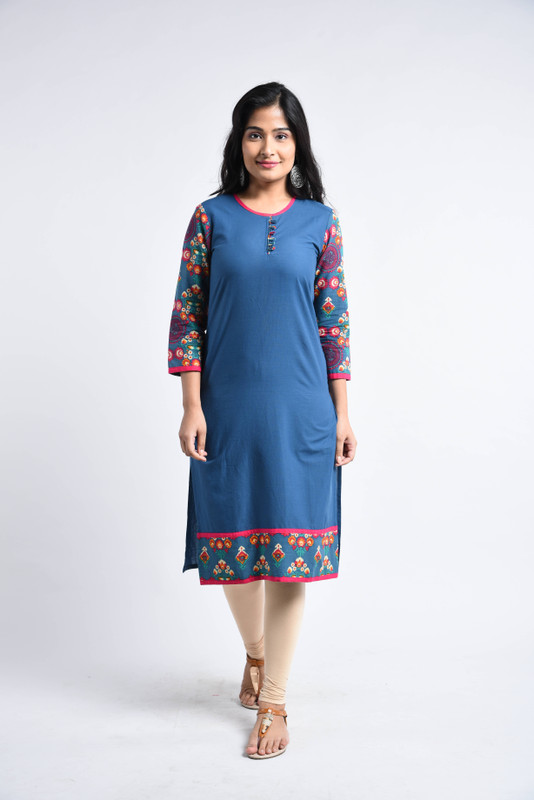 the majestic creation Casual Floral Print, Solid Women Kurti(Blue)