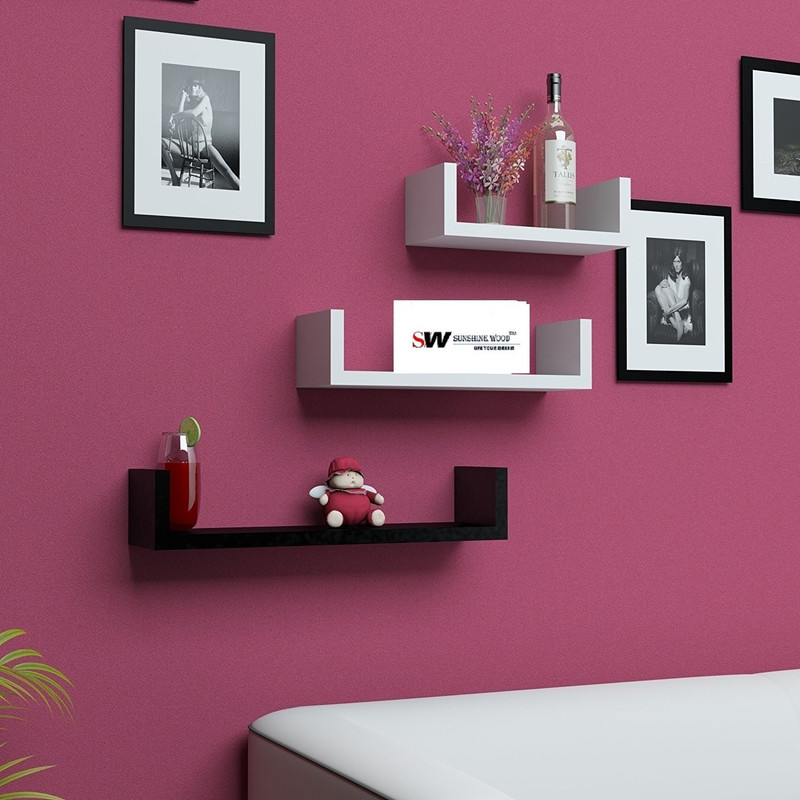 sunshine wood MDF (Medium Density Fiber) Wall Shelf(Number of Shelves - 3, Black, White)