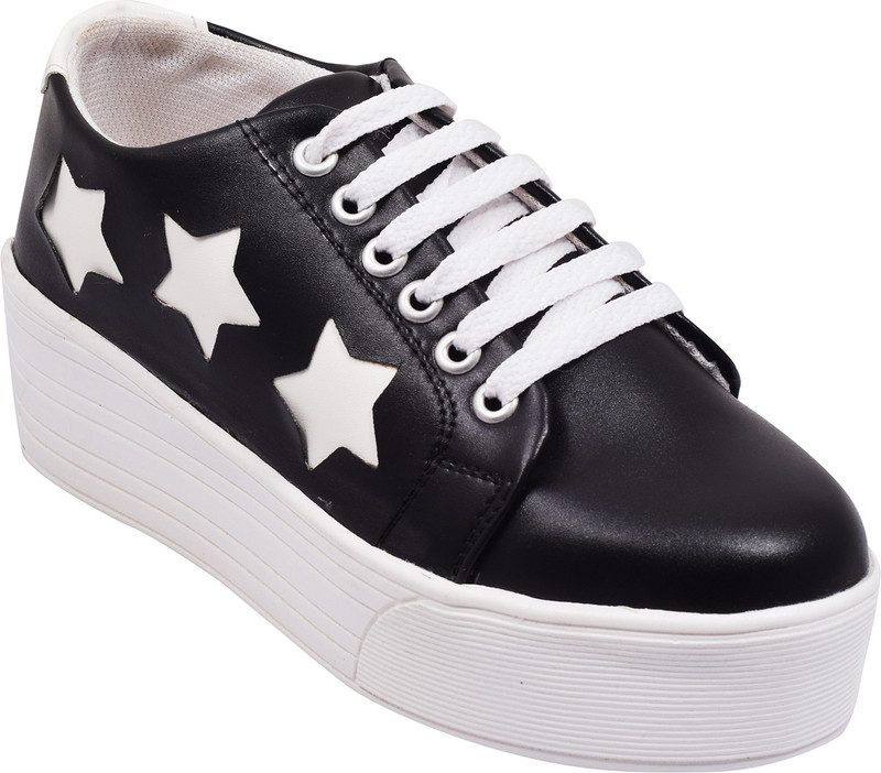 Trendy Women's 3 Star (White) Heel (2 Inch) Sneakers For Women(Black)