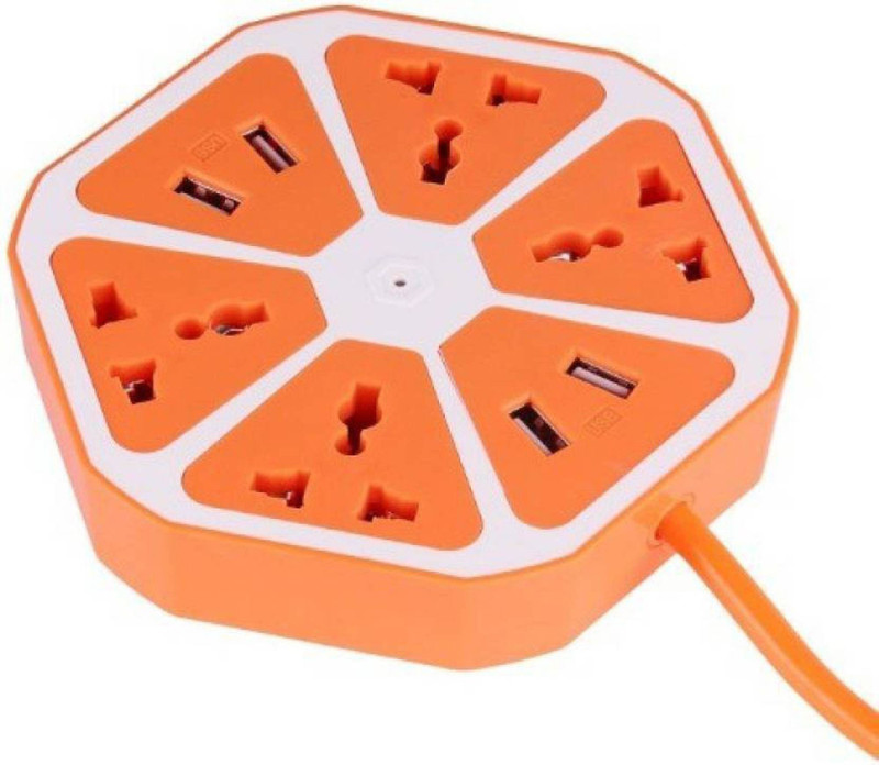 CRETO USB Hexagon Socket Extension board And Surge Protector 4 USB Port with 4 Socket Surge Protector(Orange)