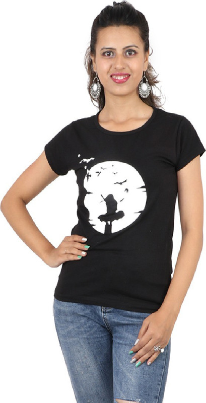 xencat Printed Women Round Neck Black T-Shirt