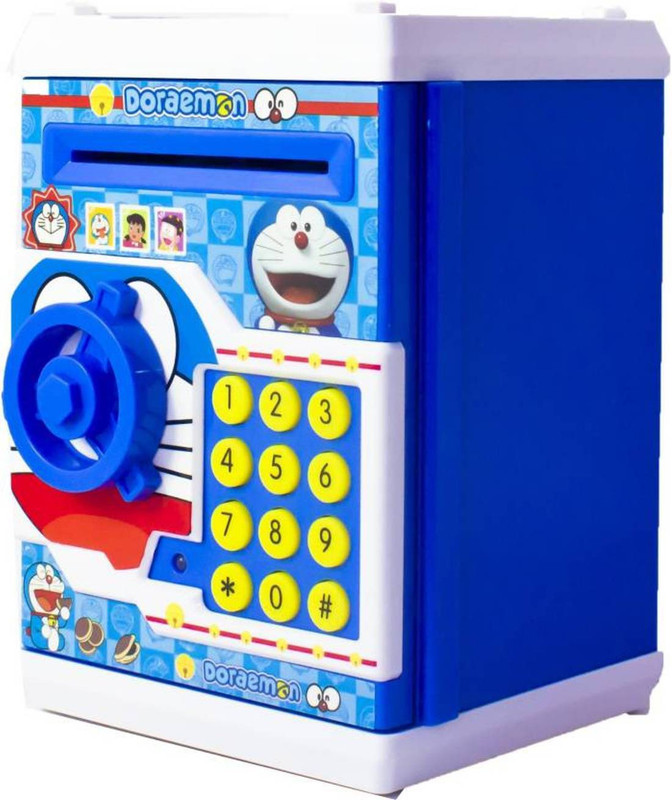 kidztoyzone Doramon Bank ATM with Special Electronic Code(Password)/BATTERY OPERATED/ Keypad lock with changeable password/ Safe way to keep money/Light and sound Coin Bank Coin Bank (Blue) Coin Bank(Multicolor)