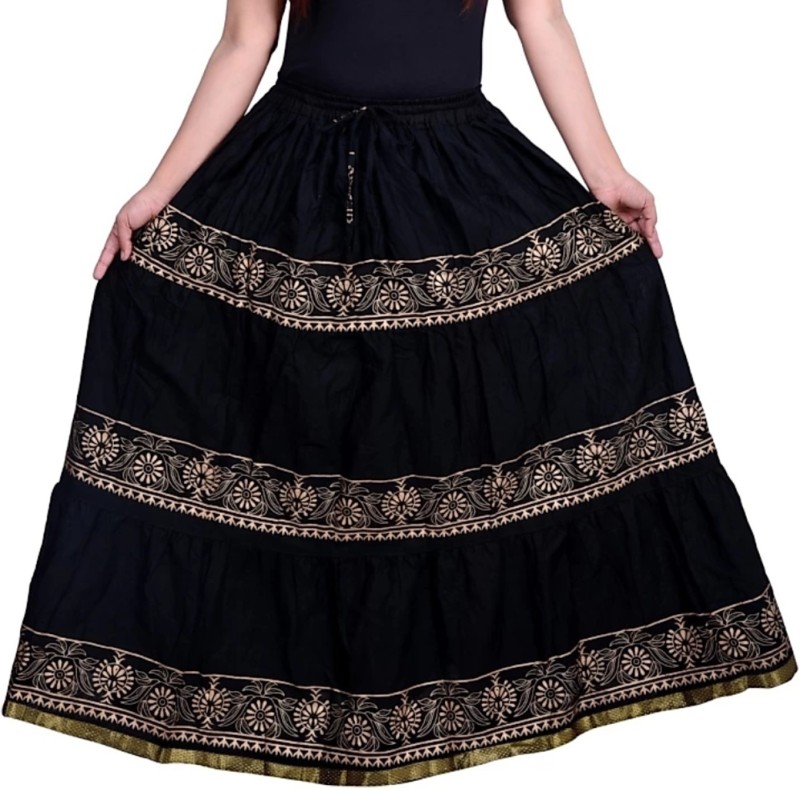 Unikstop Printed Women Regular Black Skirt