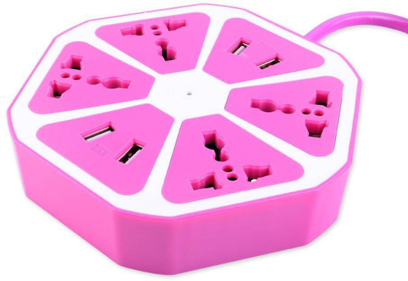 CRETO Universal 2 in 1 USB Hexagon And Surge Protector 4 USB Port with 4 Socket Surge Protector(Purple)