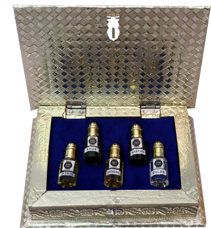 ashtaaromas Traditional Attars Set of 5(8ml each) in Ethnic AttarDani: Jasmine, Khus, Gulab, Kasturi, Sandal Herbal Attar(Floral)