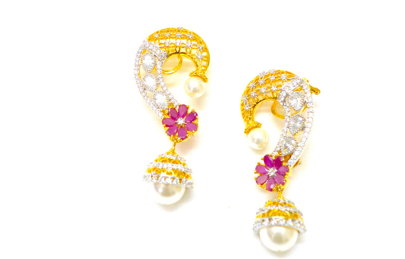 bohemy CZ TWO TONE JHUMKI EARRING WITH EXCLUSIVE STONE WORK Metal Jhumki Earring