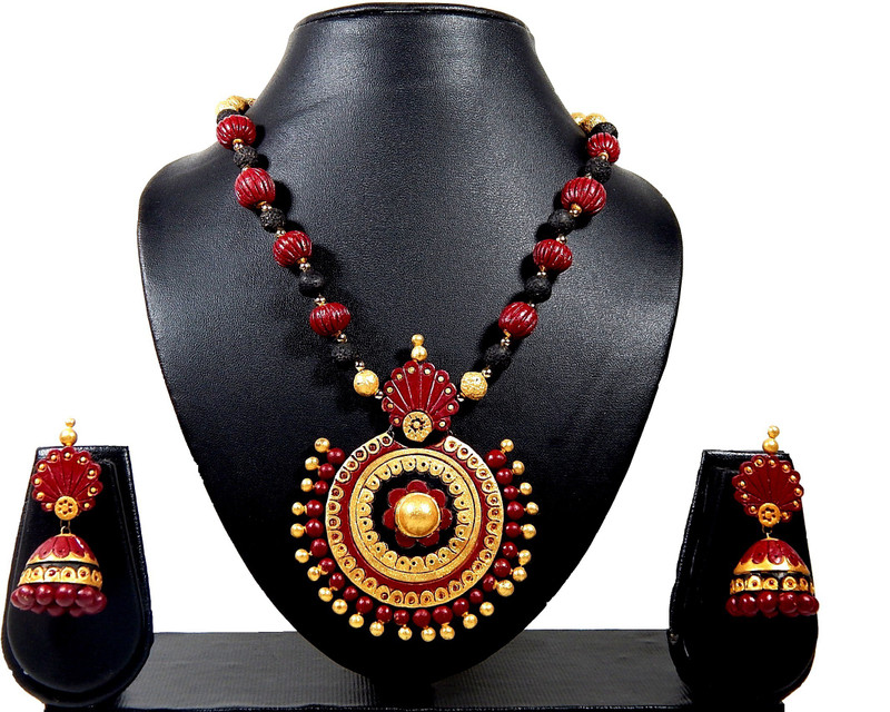 qolaba Terracotta Jewel Set(Maroon)