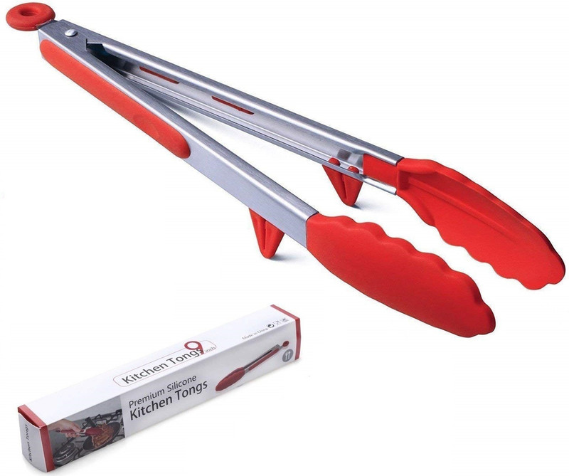 ramkuwar Silicone Cooking Tongs?Kitchen Food Tongs?Stainless Steel Material with Heat Resistant Premium Silicone Grip for BBQ Grilling Turner Cooking Tips, 12 Inch (Red) 12 cm NA Tongs(Pack of 1)