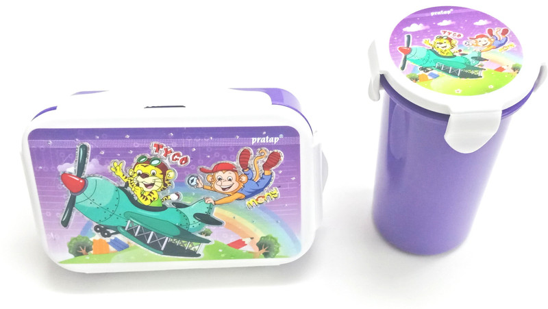 pratap Leak Proof Four Way Lock Tiffin Box & Glass Combo with 1 Mini Container & 1 Spoon & Fork 1 Containers Lunch Box  (900 ml) 2 Containers Lunch Box(900 ml)
